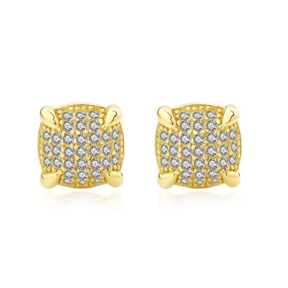 18k Yellow Gold over 925 Sterling Silver CZ Accent Micro-Pavé  Stud Earrings - Picture 6 of 6